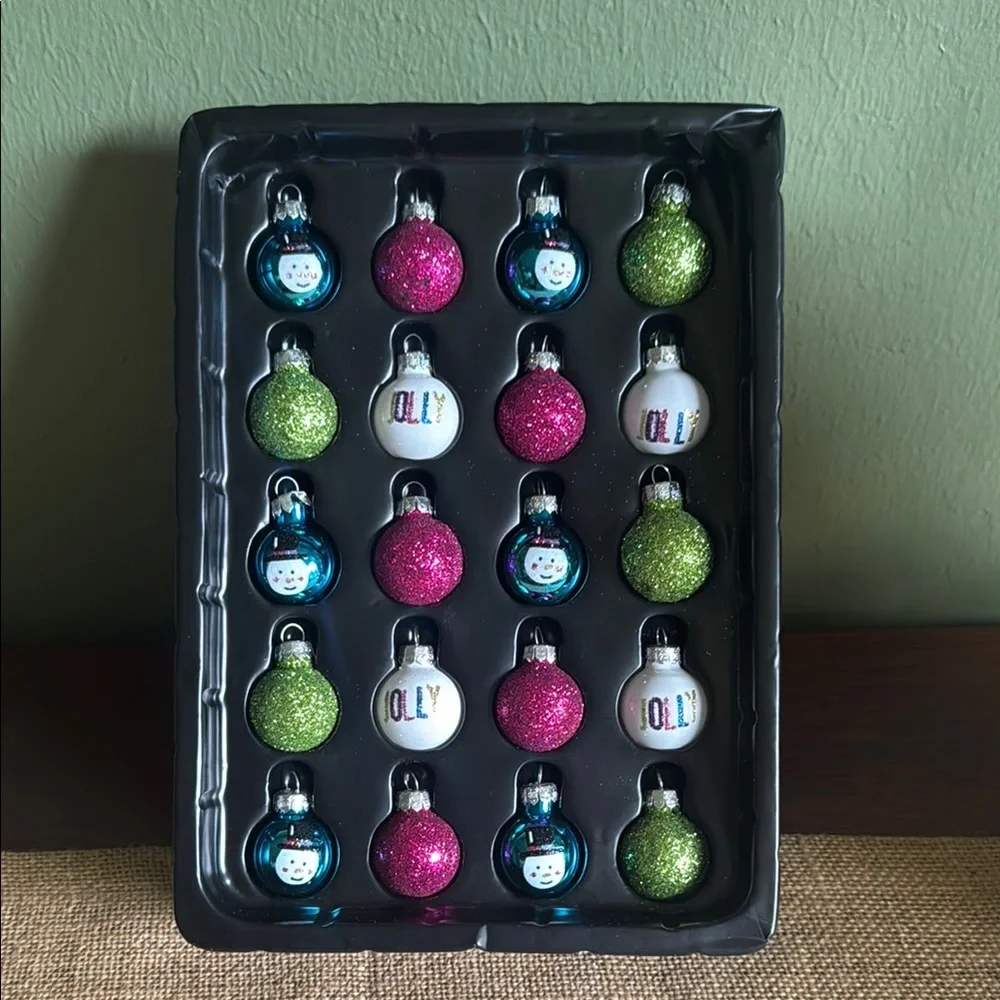 Glass Christmas Ornaments Small “Jolly” Snowman Colorful Holiday 20 count